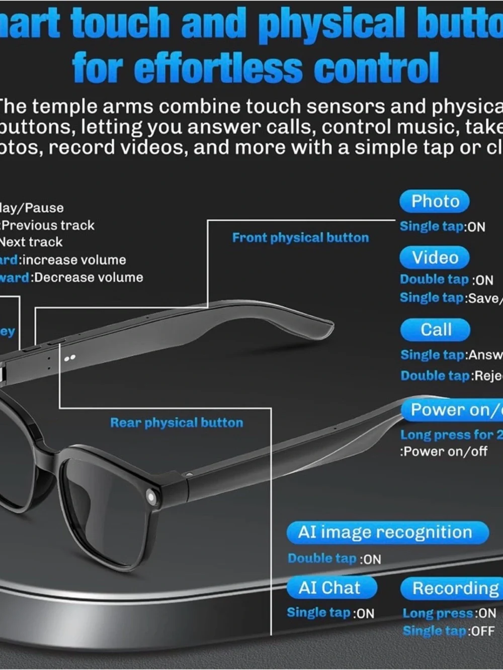 Smart Camera Glasses - Black
